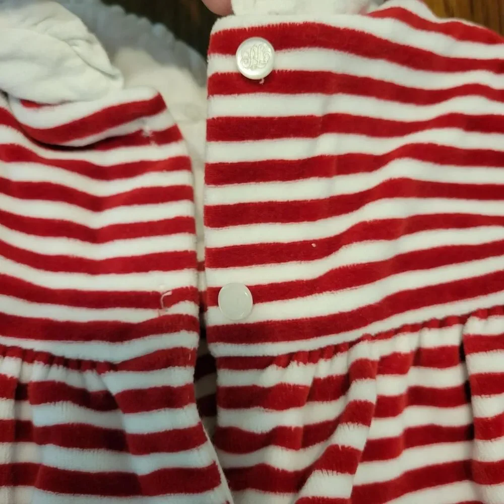 Ralph Lauren Baby Striped Velour Footed Romper 6-9M Peter Pan Collar Holiday
